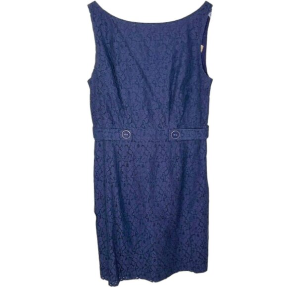 Tabitha for Anthropologie Sleeveless Half Belted Lace Sheath - Navy Blue - 12 - Picture 1 of 6